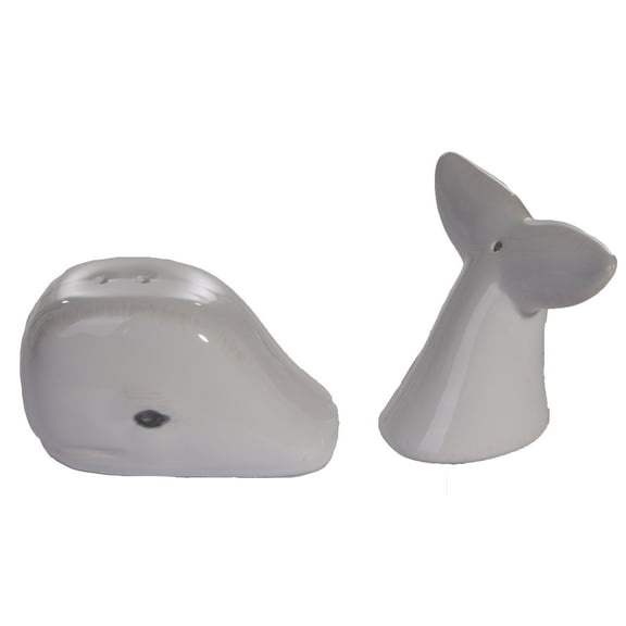 White Ceramic Swimming Whale Shaped Salt & Pepper Shaker Set