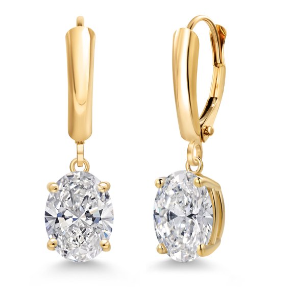 Gem Stone King 3.00 Cttw IGI Certified Lab Grown Diamond in 14K Yellow Gold Earrings for Women | Oval | D-E Color | VS1-VS2 Clarity