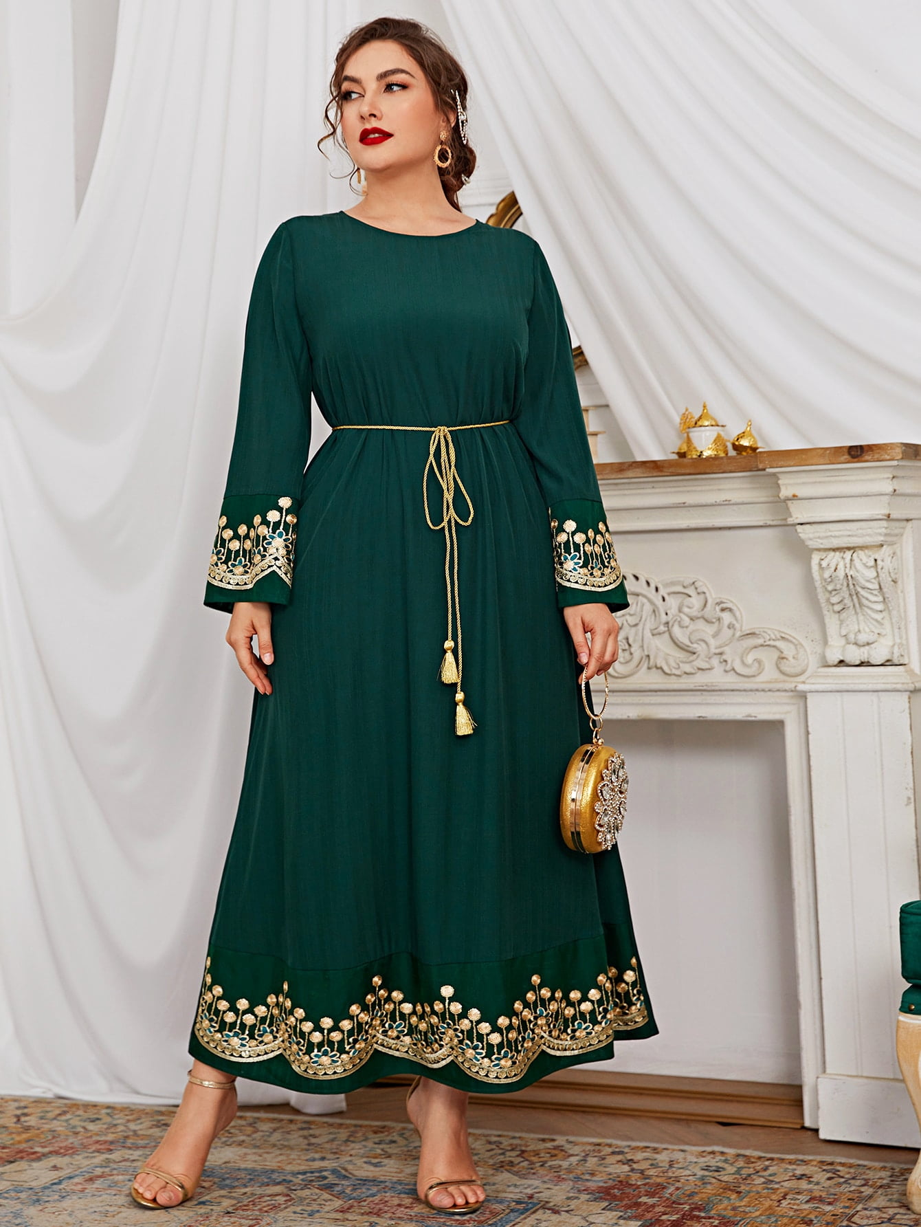 Dark Green Women's Plus Embroidery 