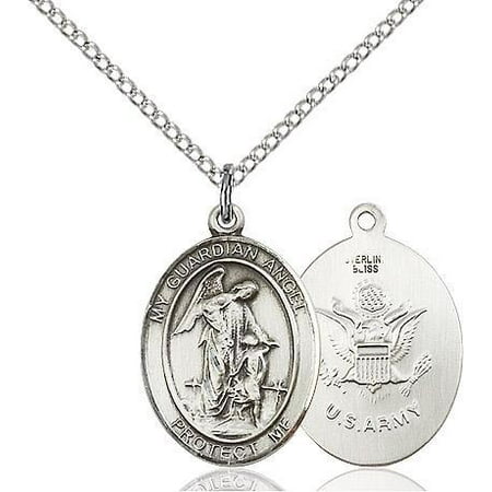 - Guardian Angel / Army Military Medal Pendant in Sterling Silver with 18