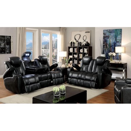 Dark Gray Breathable Leatherette Power Living Room Set 3pcs FOA Zaurak