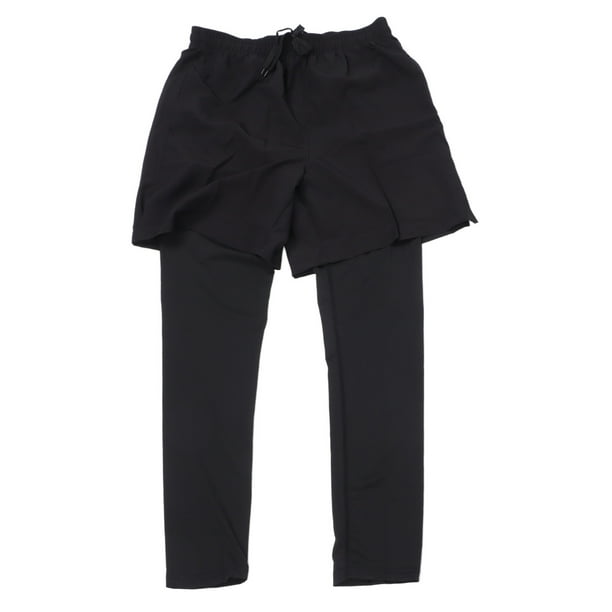 Pantalones negros falsos de 2 piezas para hombre, pantalones elásticos de entrenamiento de secado rápido 2 en 1, pantalones de mallas de gimnasio para ejercicio
