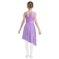 thumbnail image 2 of Hansber Kids Girls Sleeveless Lyrical Dance Dress Rhinestones Flower Asymmetrical Skirt Leotard Ballet Dancewear Light Purple 6, 2 of 6