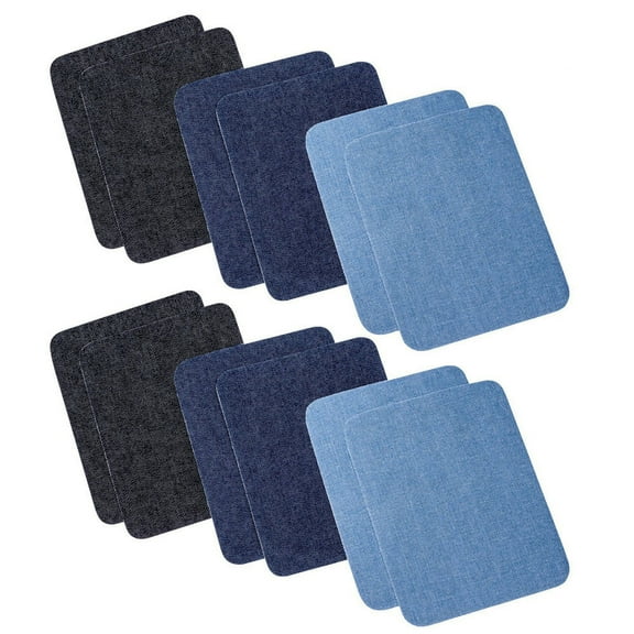 Qyaukm 12-Pack Iron on Denim Patches for Jeans, Self-Adhesive Repair Patches for Clothing, 3 Color Variety Pack, 12Pc Denim