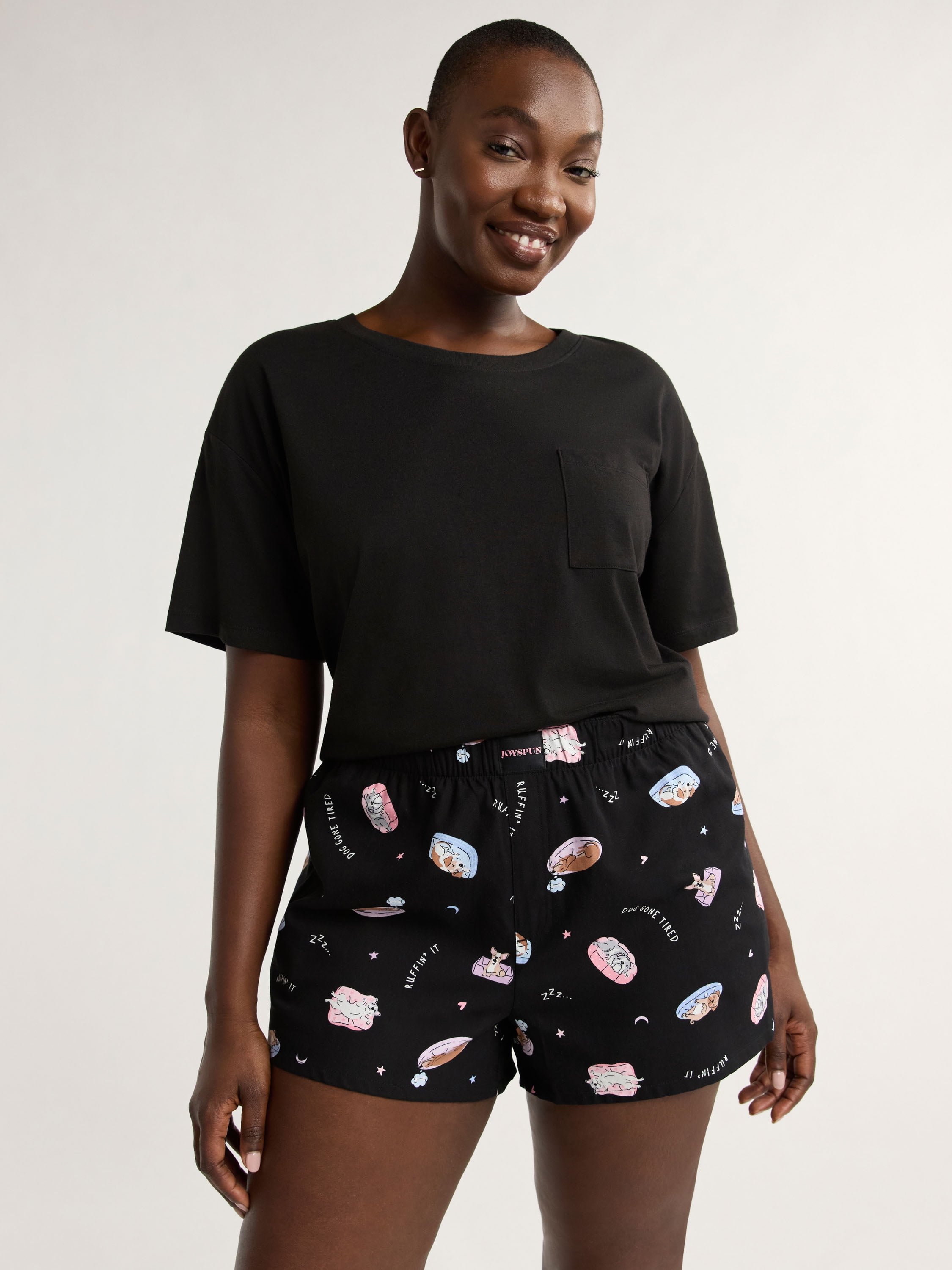 Joyspun Women's Woven Pajama Boxer Shorts, 3'' Inseam, Sizes XS-3X