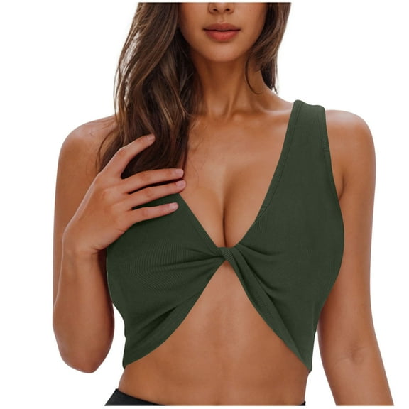 Save On Summer Sexy Crop Tops For Women Sleeveless Deep V Neck Workout Cami Plunge Ring Cleavage Cropped Camisole Holiday Beach Clothes