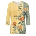 thumbnail image 5 of HAPIMO Women' Plus Size Fashion Clothes Flower Print Tops Flowy Elegant Blouses Round Neck Tees Casual Loose Summer Tops for Women Dressy Tunic Yellow XL, 5 of 5