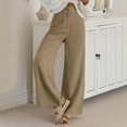 thumbnail image 2 of UJNDER Women's Corduroy Casual Pants with Autumn Classic Wide Leg Two Button Detail Semi Elastic Waist for Comfortable Daily Wear Versatile Outfit Khaki XL, 2 of 8