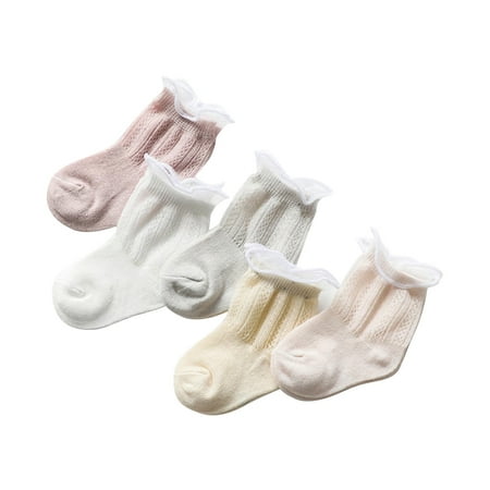 

Honeeladyy Discount Toddler Girls Socks Cute Solid Color Stripe Breathable Mesh Ruffles Kids Non-slip Cotton Socks