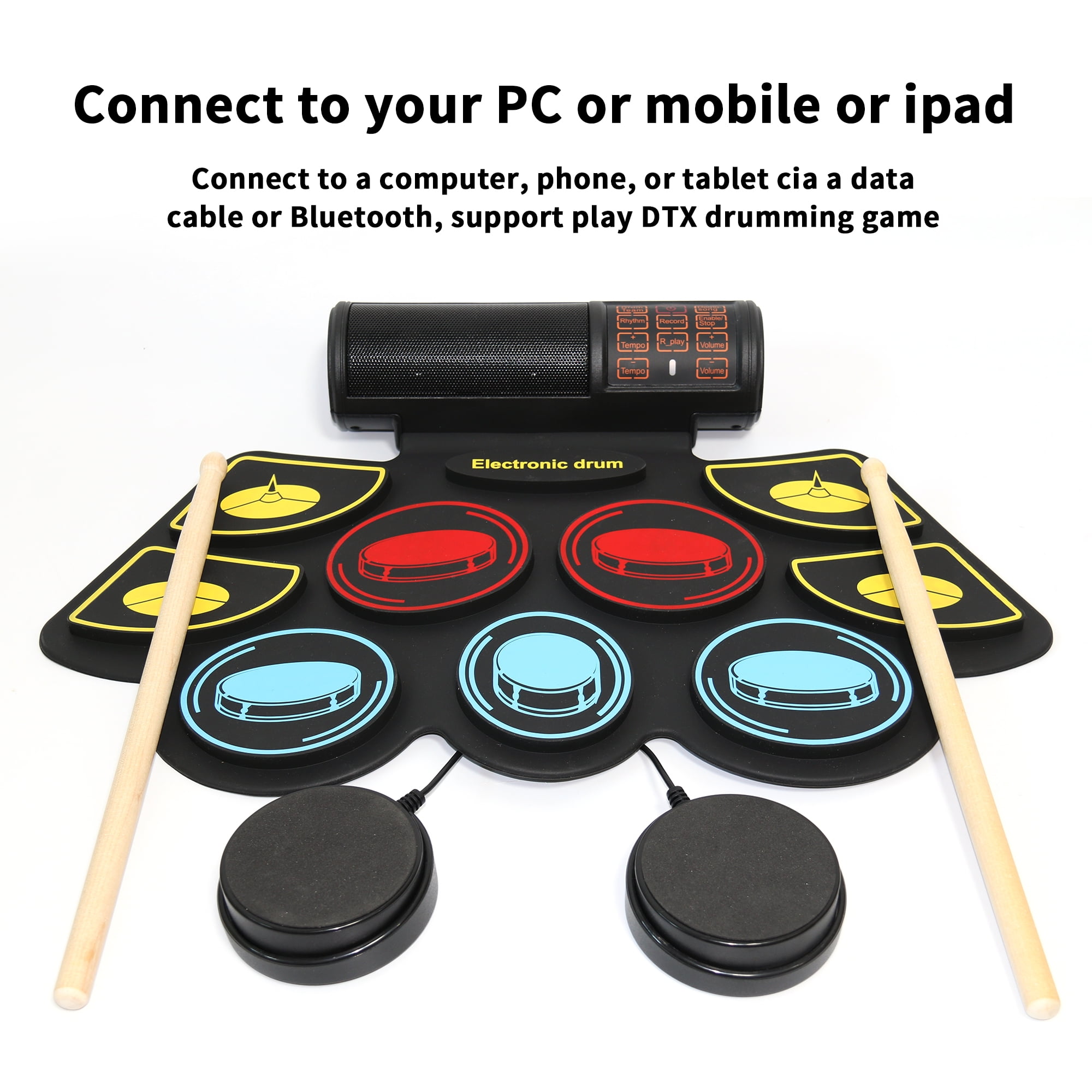 Electronic Drum Set Practice 9 Pads With Stand,Music Recording,Light Up Drum Sticks,Drum Pedal,Midi,Dual Stereo Speaker(Rainbow)