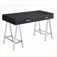 thumbnail image 2 of Desks, Modern 2-Drawer Writing Desk with Black High Gloss Top & Chrome Base | 32"H x 54"W x 22"D | Black+Silver | Wood+Metal, 2 of 6