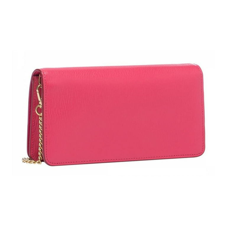 Prada Pink Saffiano Leather Logo Flap Wallet on Chain Prada