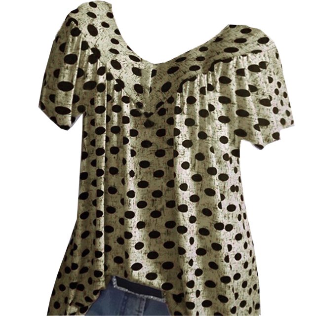 Guardurnaity Camiseta Cuello Blusa Manga Corta Estampado Mujer Estampado Mujer Top Suelto Verano Prendas para la parte del cuerpo Caqui 5XL Guardurnaity AP001865-24