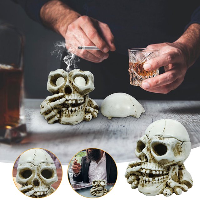 Fiudx Liquidación navideña Cenicero de calavera para Halloween, decoración de mesa para sala de estar, artesanía de resina
