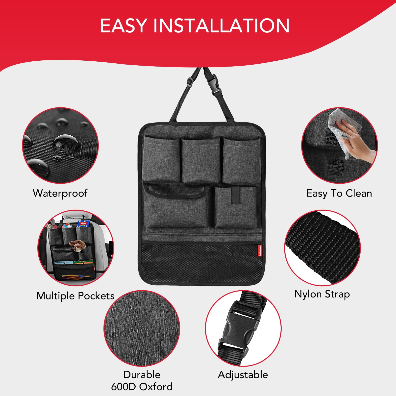 Rubbermaid Car Backseat Storage Bag,Seat Back Organizer,Multifunctional Kick Mat,Backseat Protector Cover Pad,Large Capacity Seat Back Storage Hanging Bag 25MP53