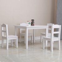 UBesGoo Kids Table and 4 Chairs Set 5-Piece Wood Toddler Table and Chair Set White