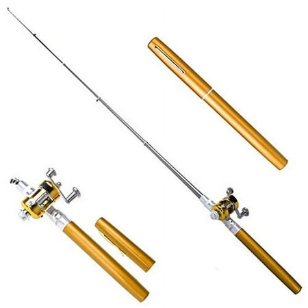 BESTSKY Mini Portable Fish Pen Shape Spinning Pole Aluminum Alloy Telescopic Fishing Rod