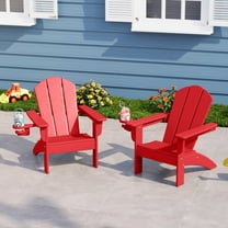 WestinTrends Malibu Kids Outdoor HDPE Plastic Adirondack Patio Chairs with Cup Holders (Set of 2), Red