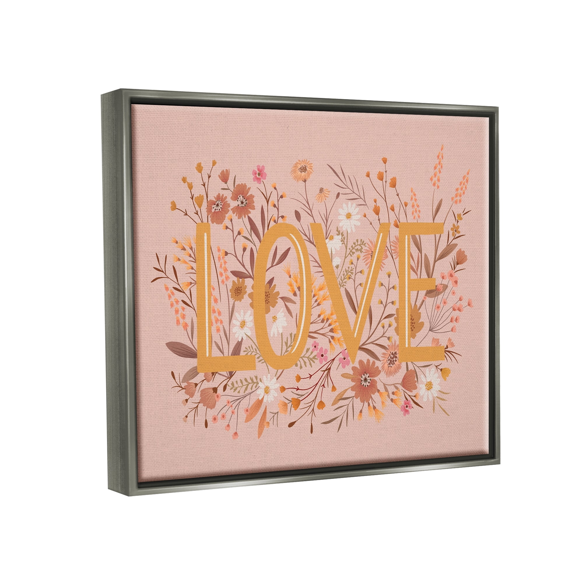 Stupell Industries Botanical Love Typography Delicate Floral Details Graphic Art Luster Gray Floating Framed Canvas Print Wall Art, Design by Heather McLaughlin