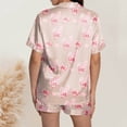 thumbnail image 4 of Yuncity Easter Pajamas Women Silk Satin Heart Shaped Rabbit Short Sleeve Button Down Shirt Shorts Pjs Loungewear Sleepwear Beige L, 4 of 5