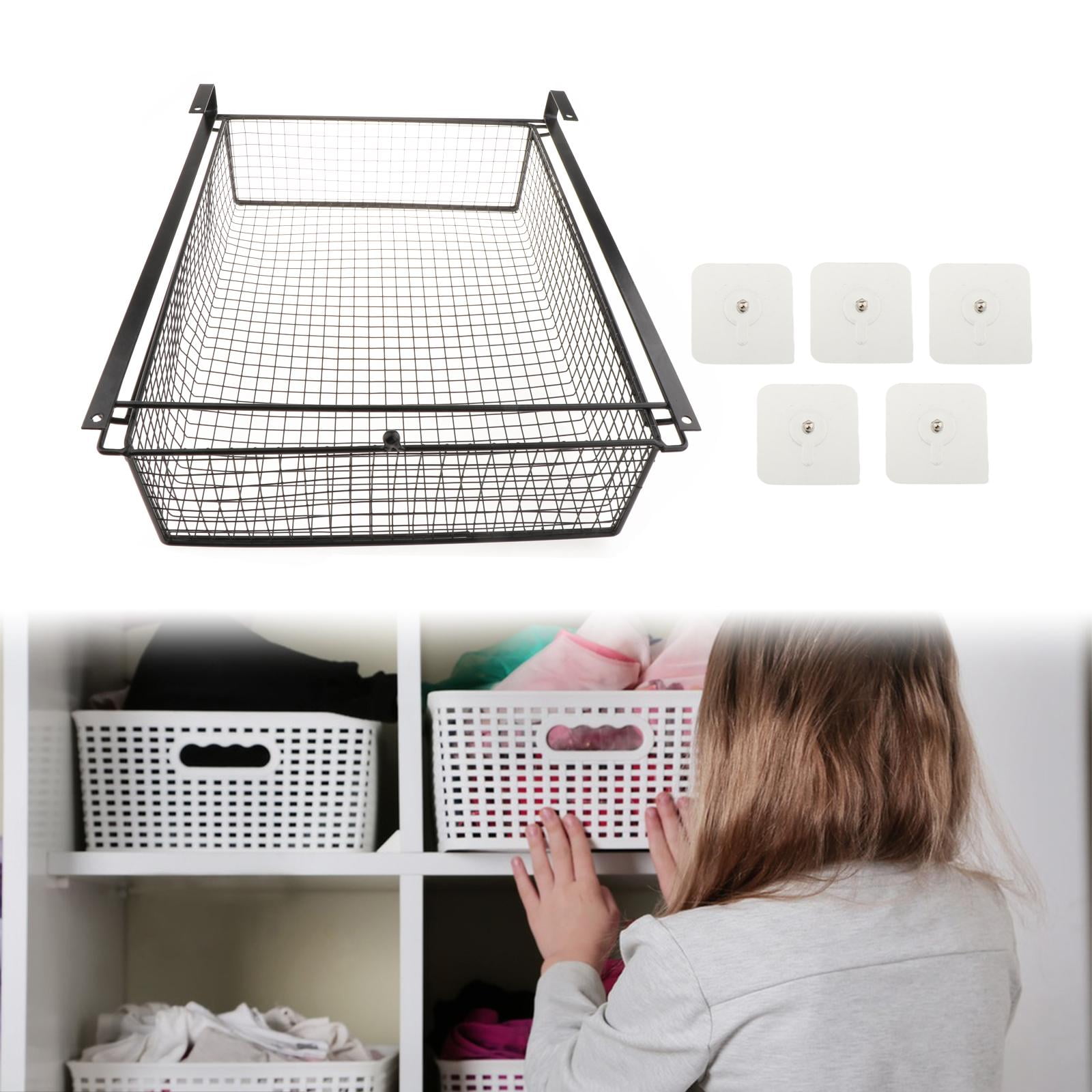 TISHITA under Desk Organizer Drawer Hanging under Desk Box Pull Out Table Shelf under Shelf Storage Basket for Pantry Desktop Clothes Black