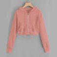 thumbnail image 2 of Women Cropped Zip Up Hoodie Long Sleeve Y2K Trendy Jacket Casual Cute Top Sweatshirt 2025 Fall Clothes for School Pink, 2 of 5