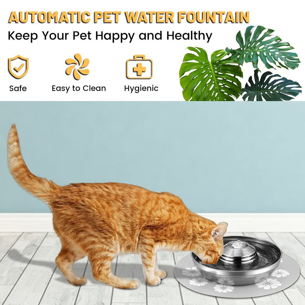 Petavista Stainless Steel Cat Water Fountain 2L/67oz Pet Water Dispenser with Quiet Pump and Multi-Filtration Pet Drinking Fountain for Cats and Dogs