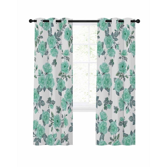 Green Floral Blackout Curtains, Light Blocking Print Window Curtains, Farmhouse Garden Flowers Botanical Thermal Insulated Window Drapes for Living Room Kitchen Cafe 2 Panels, 104"W x 72"L