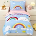 thumbnail image 3 of ZRNBAST 4-Piece Toddler Bedding Set, Colorful Rainbow with Clouds Girls Comforter Set, Blue, 3 of 8