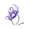 thumbnail image 2 of Qiopertar Vintage Fascinator Hat, Flower Mesh Ribbon Feather Headband Clip, Tea Party Bridal Hair Accessories for Women Girls, Purple, 2 of 6