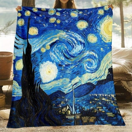 HELLOYOUNG Van Gogh Starry Sky Throw Blanket Super Soft Lightweight Flannel Blanket for Sofa Bed Office Travel Camping Cozy Warm Plush Gift