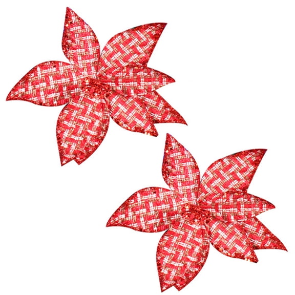 Opvise 2Pcs Glitter Artificial Christmas Flower DIY Wreath Decoration Simulation Poinsettia Sequins Cloth Flower Christmas Tree Decoration for Christmas White