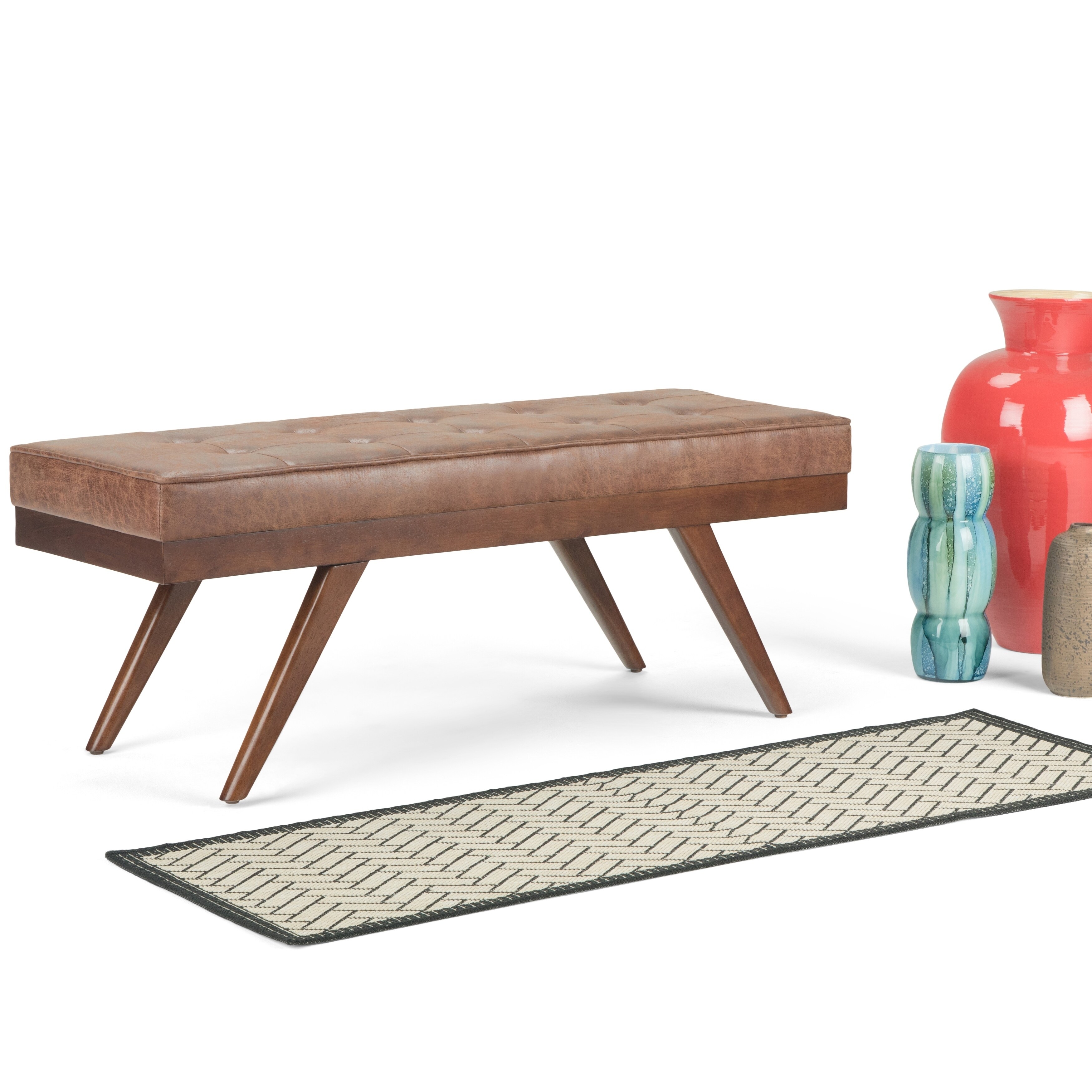 WyndenHall Keenan 48 inch Wide Mid Century Modern Ottoman Bench