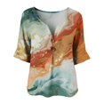 thumbnail image 3 of Stralyhd 3/4 Length Sleeve Womens Tops 2026 Summer Casual V Neck Henley Blouses Beach Vacation Button Down Tops Work Tie Dye Shirts Light Green S, 3 of 6