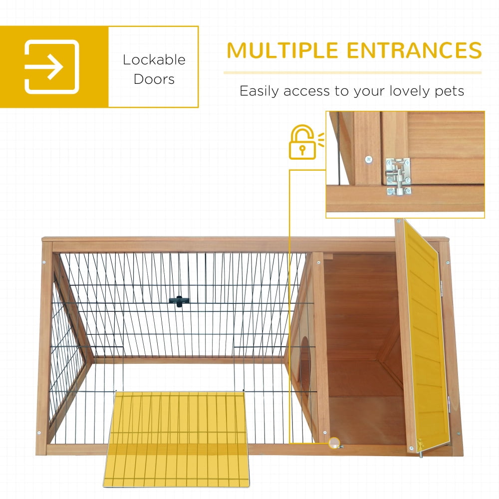 Yellow 46" Wooden A-Frame Outdoor Rabbit Hutch with Run & Ventilated Wire