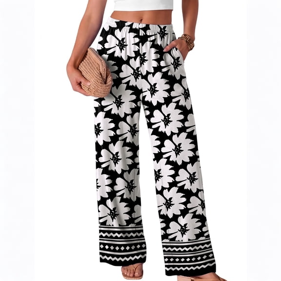 Yifymode Womens Wide Leg Beach Pants Elastic Waist Lightweight Casual Flowy Palazzo Lounge Trousers with Pockets,Beige 2XL