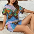 thumbnail image 4 of Wukai Oil Painting Beautiful Butterfly Women's Pajama Set,Short-Sleeve Top and Shorts with Elastic Waistband and Pockets for Loungewear, Yoga, and Casual Wear-, 4 of 6