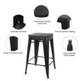 thumbnail image 5 of Leejay 24 inch Black Backless Metal Bar Stool with Wood Seat, Set of 2, 5 of 5