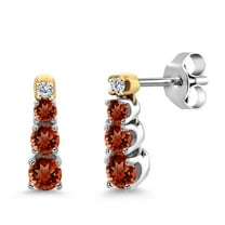 Gem Stone King 0.54 Ct Round Red Garnet and Created Moissanite 925 Silver and 10K Yellow Gold Earrings