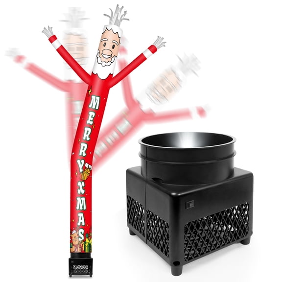 6FT Merry Xmas Inflatable Tube Man with Blower (5.5'' Diameter) and Built-in LED - Wacky Waving Dancing Guy for Business Advertising Promotion Christmas Theme
