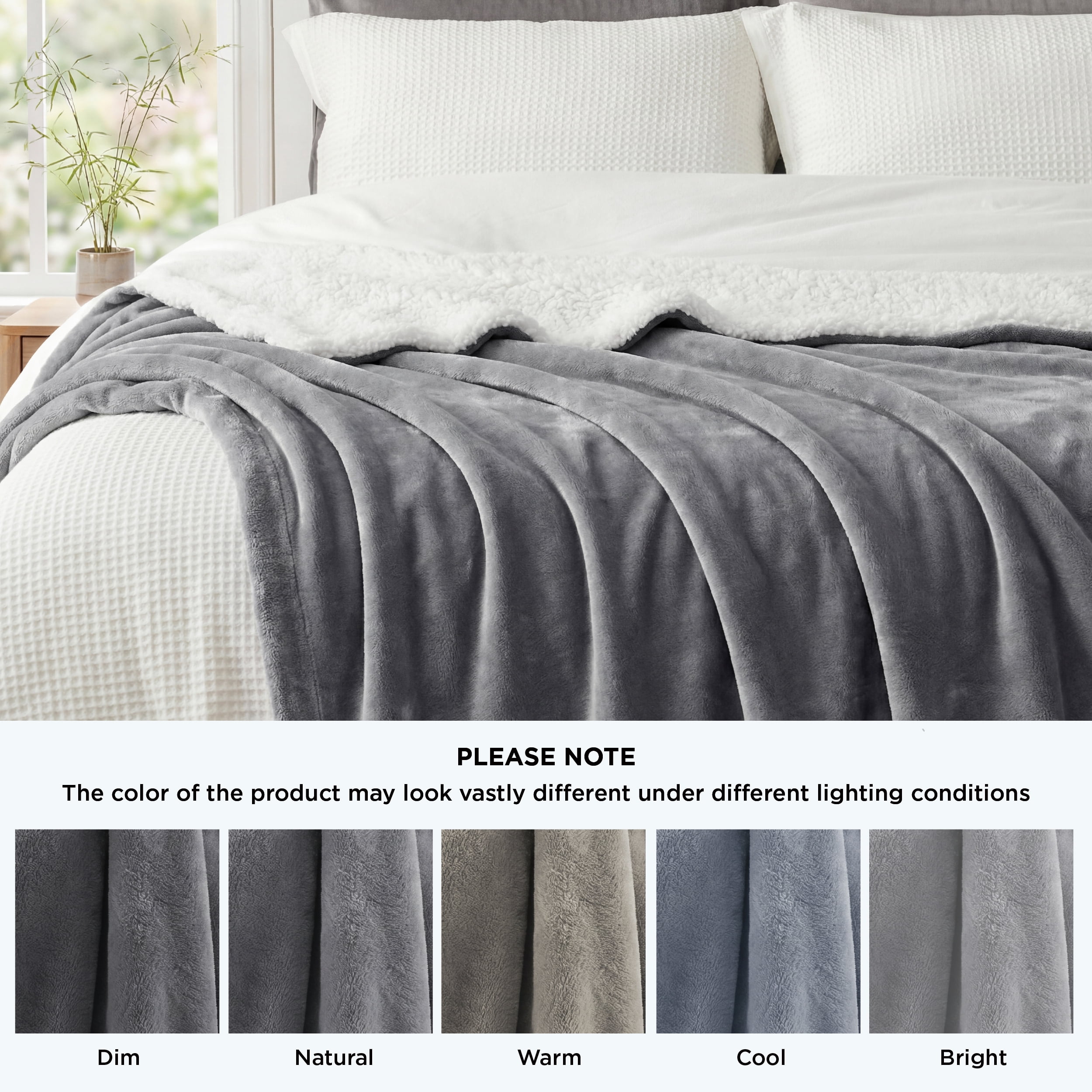 U by Bedsure GentleSoft Sherpa Fleece Blankets Queen Size for Bed - Thick and Warm Throw for Women and Men, Soft Fuzzy Plush Queen Blanket for Winter, Grey, 90x90 Inches
