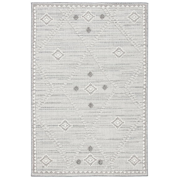 SAFAVIEH Global Anabella Diamond Indoor/Outdoor Runner Rug, Light Grey/Ivory, 2'2" x 8'