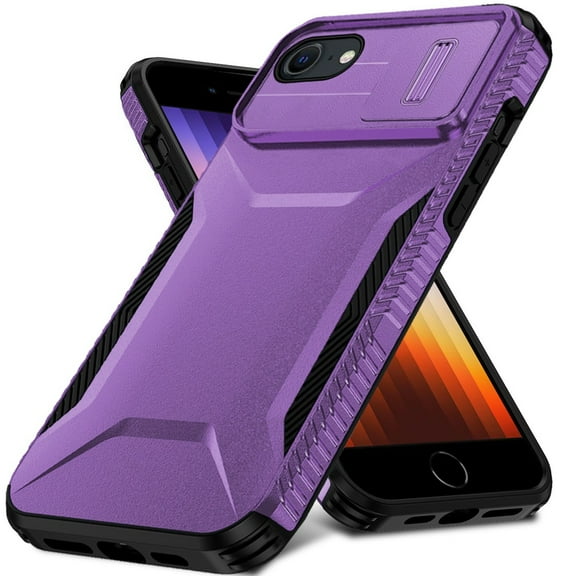 For Apple iPhone SE 3 (2022) SE/8/7 Slim Fit Shockproof Hybrid with Slide Camera Window Covering, Rugged Tpu Silicone Hard PC Bumper Cover ,Xpm Phone Case [ Purple ]