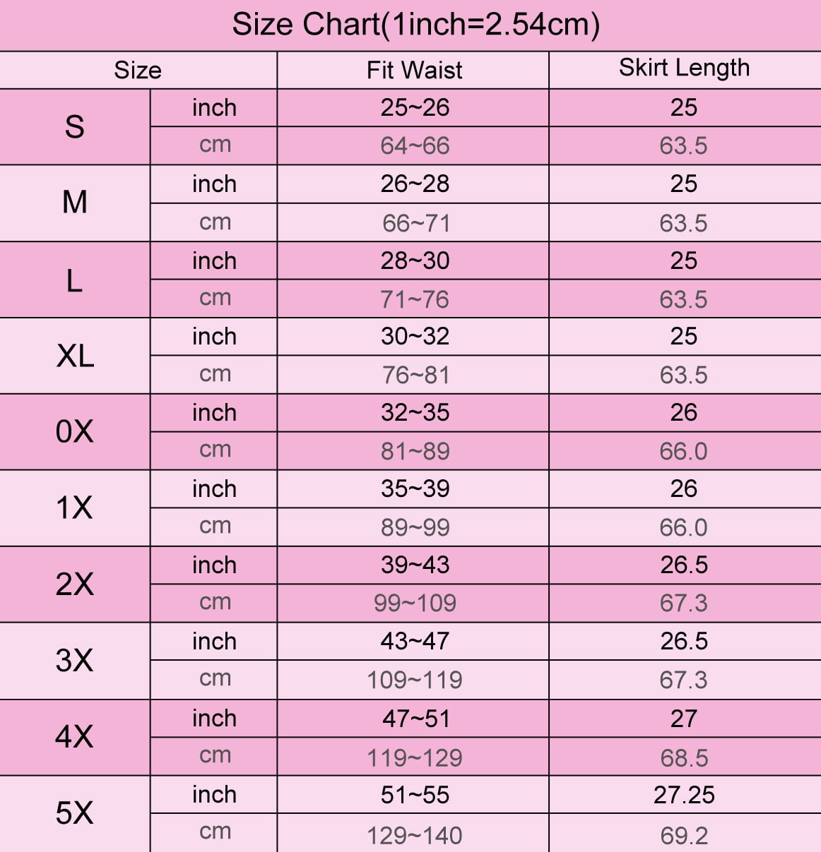 tutu skirts womens size chart