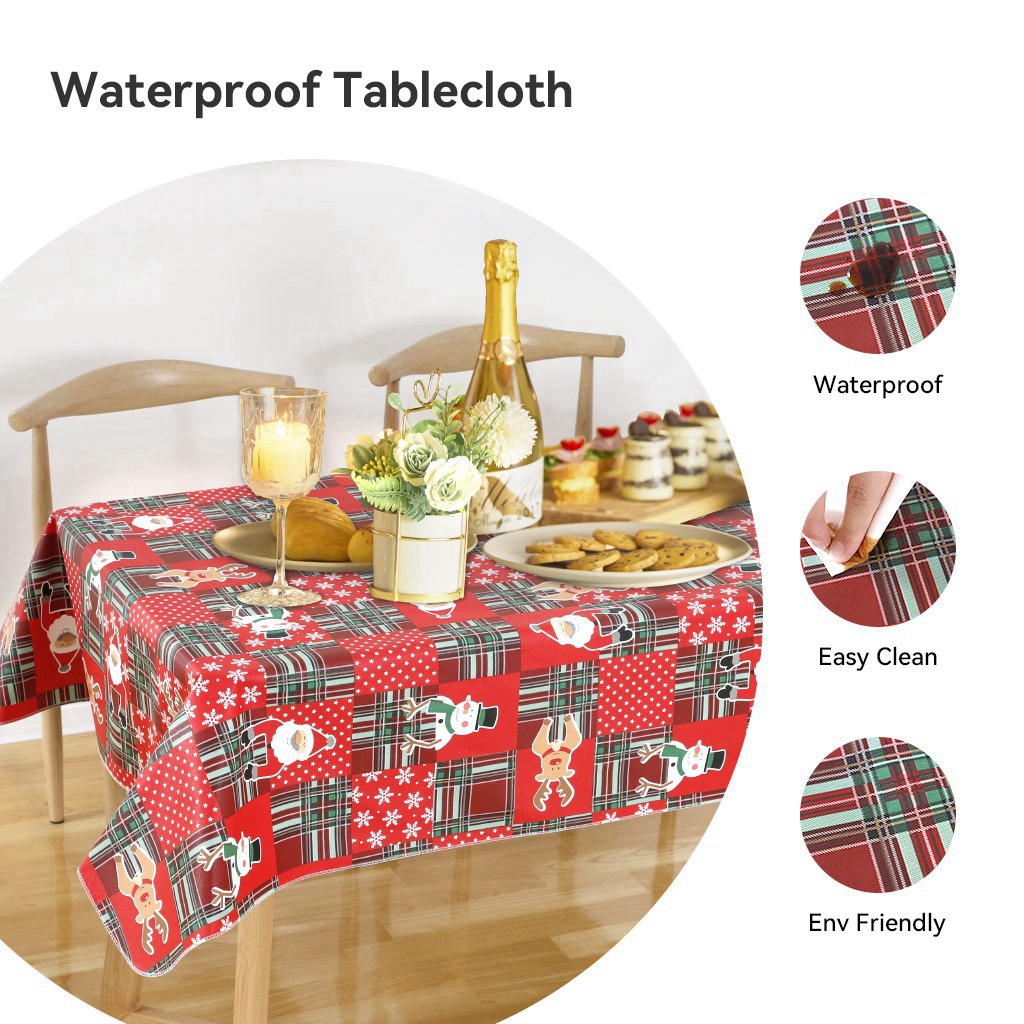 Ray Star 52x90in Christmas Rectangle Tablecloth - Waterproof Spill Proof Red Table Cover, Washable Table Cloths for Dinner, Parties, Holiday Decorations