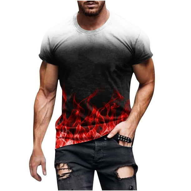 Mens Casual Pantalones Cortos Cuello Redondo Gradación Impresión Suéter Camiseta, Blusa Deportiva de Fitness para Hombres