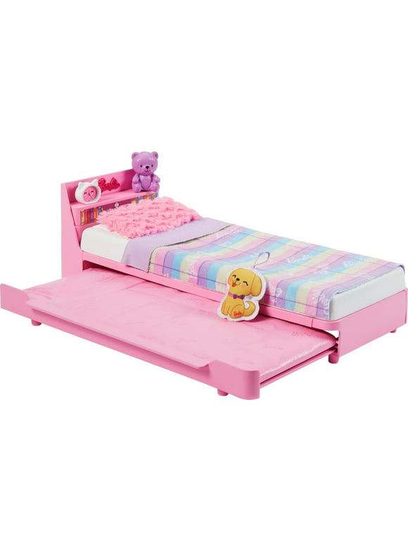My First Barbie Bedtime Playset Dollhouse Furniture with Trundle Bed, Puppy & Accessories, 13.5-inch Scale