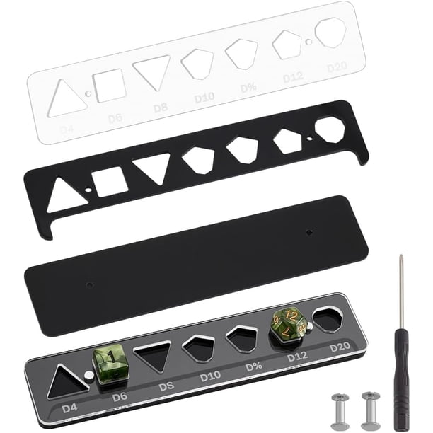 Bandeja acrílica para dados poliédricos, exhibidora y organizadora de dados para juegos de rol de mesa y juegos de mesa. Color negro. Medidas: 19 x 4 x 1,2 cm (7,5 x 1,6 x 0,47 pulgadas).