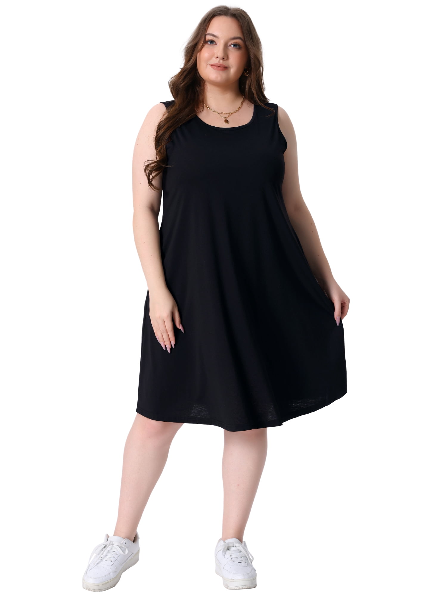 DARING DIVA Plus Size Floral Tank Sleeveless Boho Dress 1X Black