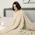 thumbnail image 4 of Fleece Throw Blanket for Couch,Super Soft Warm Fluffy Blanket for Bed Sofa Room Decor-Lightweight Cozy Fuzzy Striped Blanket for All Seasons(Light Brown,50"×60"), 4 of 15